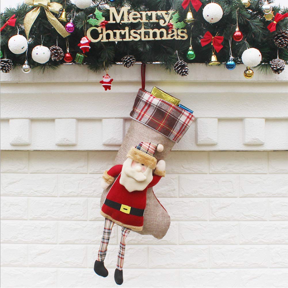 Christmas Stocking,23.3" Large Xmas Sock Sack Gift Bag for Tree Decoration Fireplace Hanging Stockings Personalised Sock Gift Bag for kids Adult 3D Xmas Stocking for Christmas Ornament Candy Pouch Bag