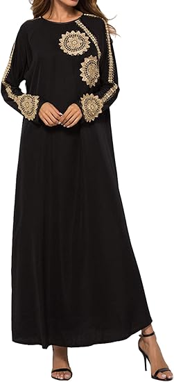 Amazon Qianliniuinc レディース アバヤ カフタン マキシ ドレス 長袖 服 ドバイ ガウン イスラム 教徒 イスラム ドバイ ワンピース チュニック 通販