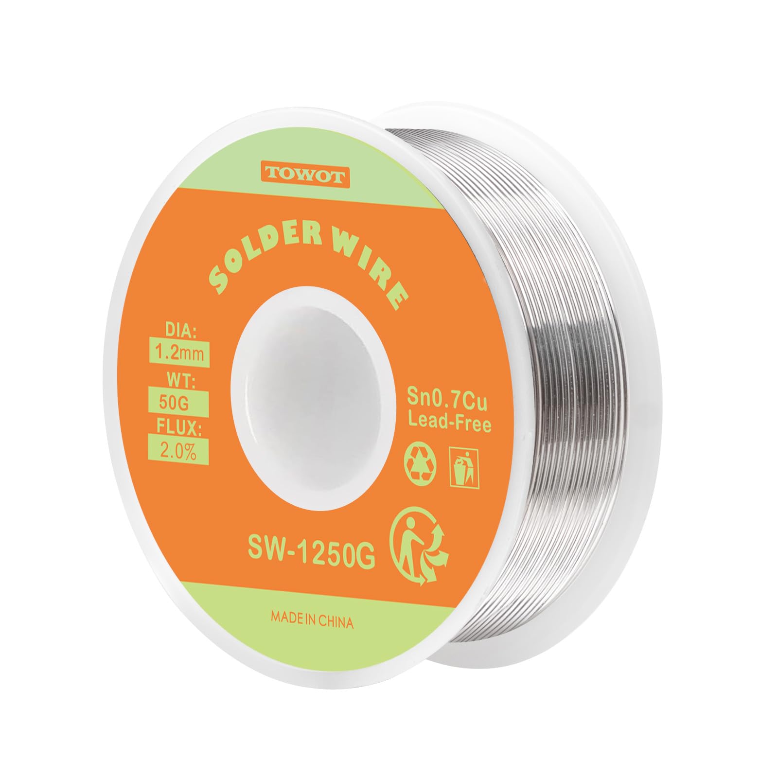 TOWOT Lead Free Rosin Core Solder Wire for Electrical Soldering, Content 2.0% Solder Flux Sn0.7Cu (1.2mm 50g)