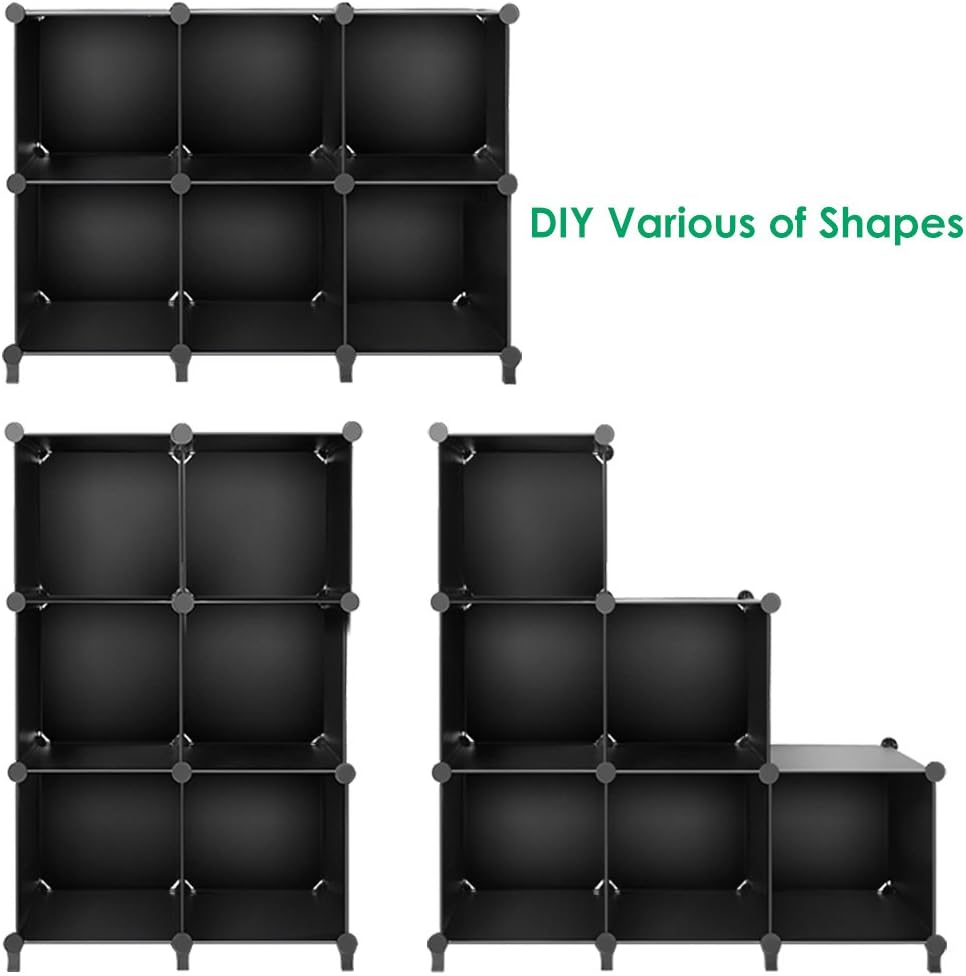 TomCare Cube Storage 6-Cube Closet Organizer Storage Shelves Cubes Organizer DIY Plastic Closet Cabinet Modular Book Shelf Organizing Storage Shelving for Bedroom Living Room Office, Black: Furniture & Decor