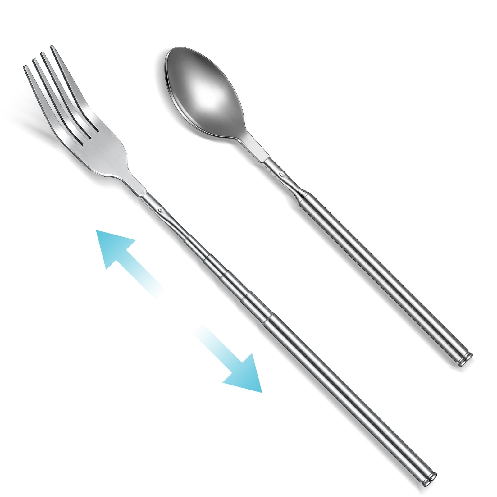 Photo 1 of Geetery 2 Pcs Extendable Fork Spoon Set Telescopic Spoon and Long Telescoping Fork Stainless Steel Dinner Retractable Extend to 25 Inch Anti Rust Tableware Supplies for Barbecue Toasting Fruit Dessert