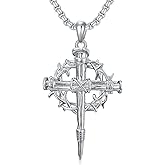 Nail Cross Necklace 925 Sterling Silver/18K Gold Plated/Black Christian Cross Pendant Jewelry for Men Women, with Stainless Steel Chain 22+2 Inch