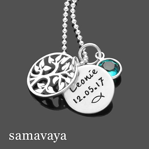 Taufkette MEINE TAUFE LEBENSBAUM 925 Silber Kette mit Gravur Namenskette