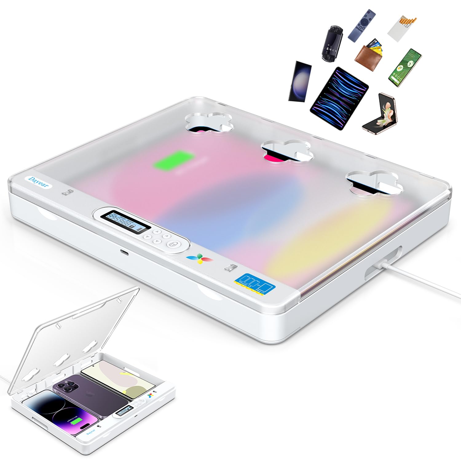 Dayear Phone Lock Box, Portable Self-Control Timed Locker Box for iPad/Tablet/TV Controller, Phone Jail to Help Kids Students Adults Lock Phone Addiction/Temptation Away(Crystal)