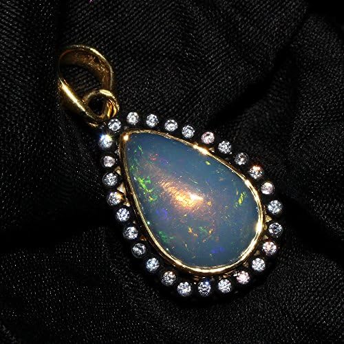 925 Sterling Silver Natural Ethiopian Welo Fire Opal Zircon Pendant Jewelry ##222