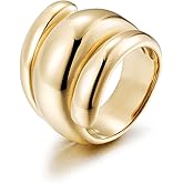 CIUNOFOR Chunky Statement Rings for Women, 14K Gold Plated Stainless Steel Dome Ring, Wide Band Retro Dome Jewelry Gift, Non-Tarnish Adjustable Fashion Ring, Fit Size 6 to 10