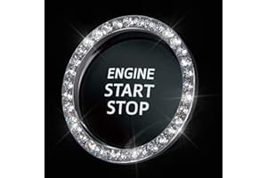 SHERING Bling Car Crystal Rhinestone Ring Emblem Sticker, Car Interior Decoration, Bling Car Accessories for Women, Push to Start Button, Key Ignition Starter & Knob Ring (Silver)