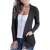 VOIANLIMO Women's Open Front Casual Long Sleeve Knit Classic Sweaters Cardigan with Pockets