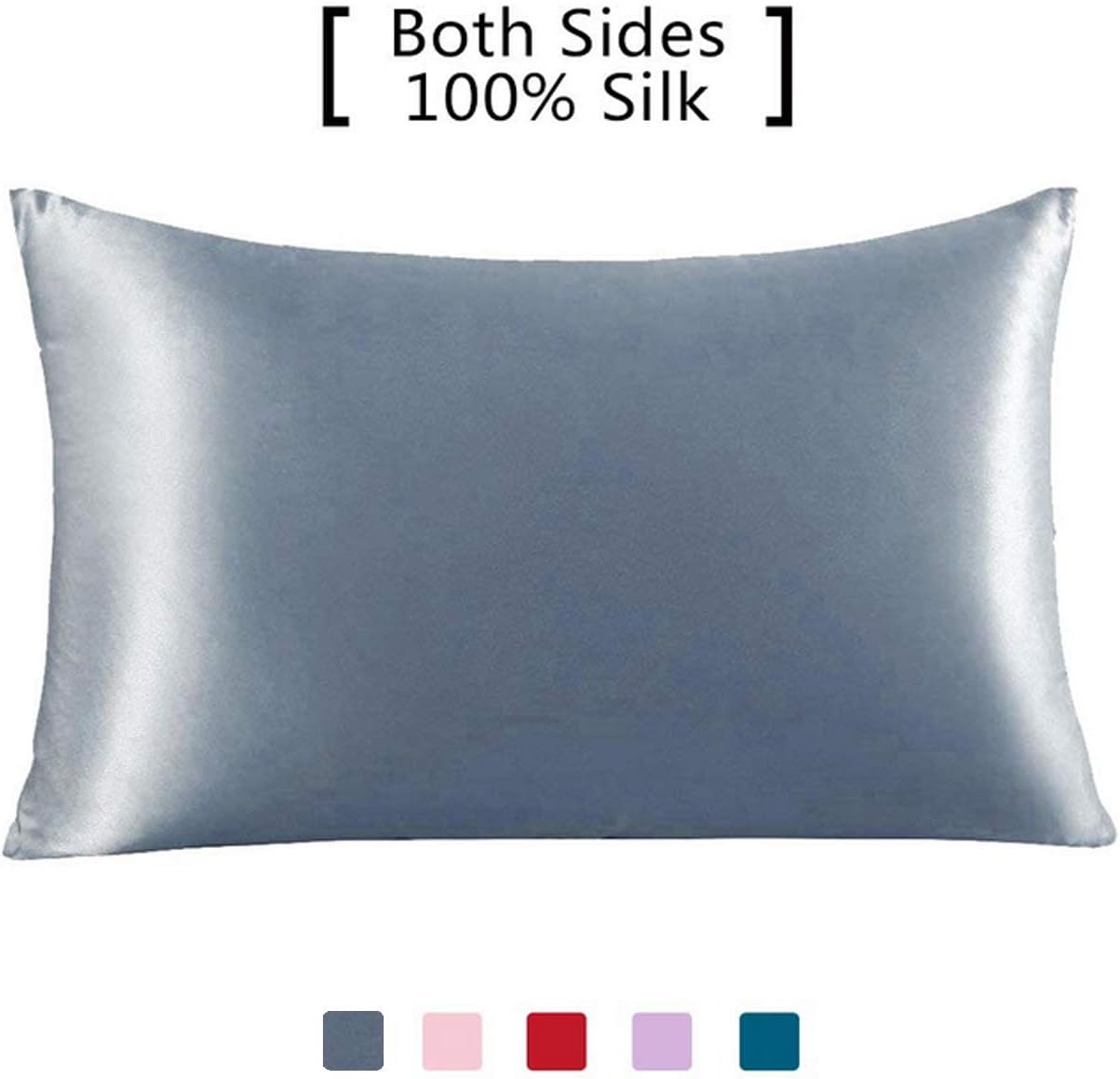 Silk Pillowcase Pure Mulberry Queen Size for Hair and Skin with Hidden Zipper, 21 Momme 600TC Hypoallergenic Soft Breathable Silk Pillow Case Help sleep (Siliver Grey, 50x75cm)