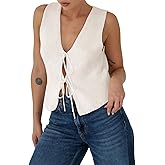 Yousify Womens Sweater Vests Tie Front Knit Vest Summer Ribbed Tank Tops Y2k Cute Vests Fashion Casual Sleeveless Tops