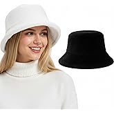 Chicingyou 2 Pack Winter Faux Fur Bucket Hats for Women Men, Warm Fluffy Fisherman Caps with Wide Brim Adjustable Drawstring