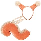 XEPST Animal Squirrel Costume Set, Squirrel Ears and Tail Set with Ear Headband and Tail for Animal Cosplay Birthday Party Accessories Halloween Costume Fancy Dress Party Supplies,B