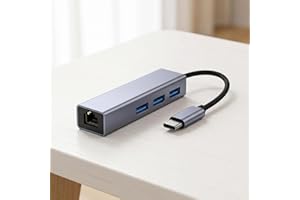 Aluminum Type C to Ethernet Adapter with 3 USB 3.0 Hub, 1000Mbps Gigabit Network LAN RJ45 Wired Internet Dongle for MacBook, 
