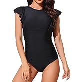 Smismivo Tummy Control Swimsuits for Women Slimming One Piece Bathing Suit High Neck Modest Ruffle Short Cap Sleeve Swimwear
