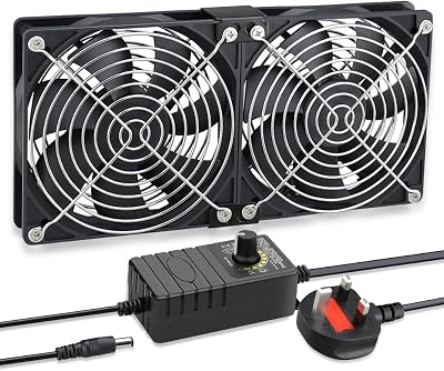 GDSTIME 2x120mm 12V PC Fan with 220V/240V AC Plug Speed Controller Dual Ball