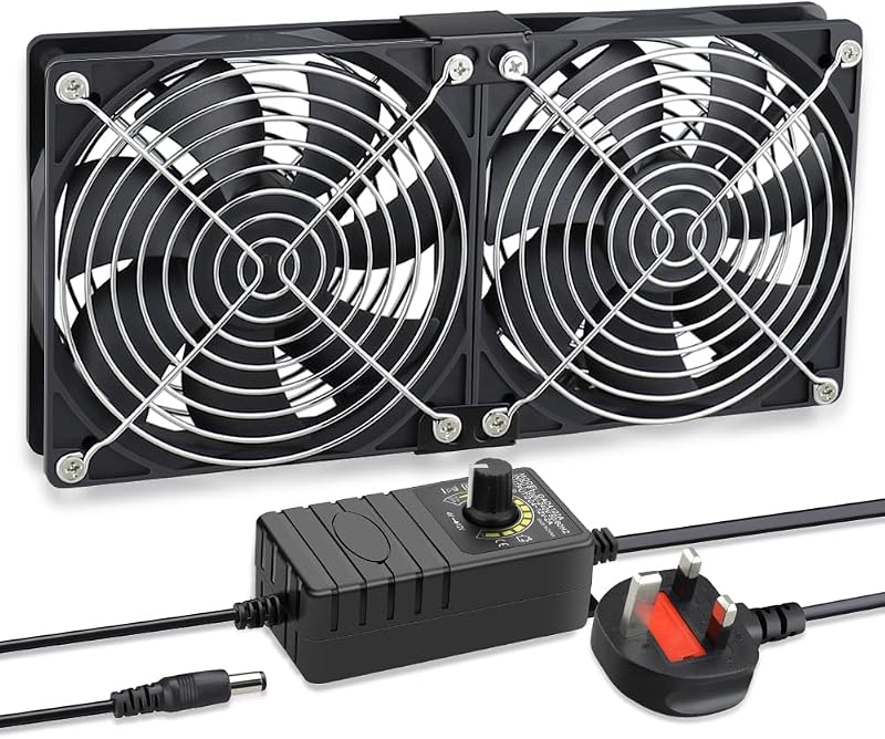 GDSTIME 2x120mm 12V PC Fan with 220V/240V AC Plug Speed Controller Dual Ball