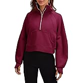 Heltapy Womens Sweatshirts Half Zipper Crop Pullover Funnel Neck Fleece Lined Zip Up Long Sleeve Tops Thumb Hole Wine Red