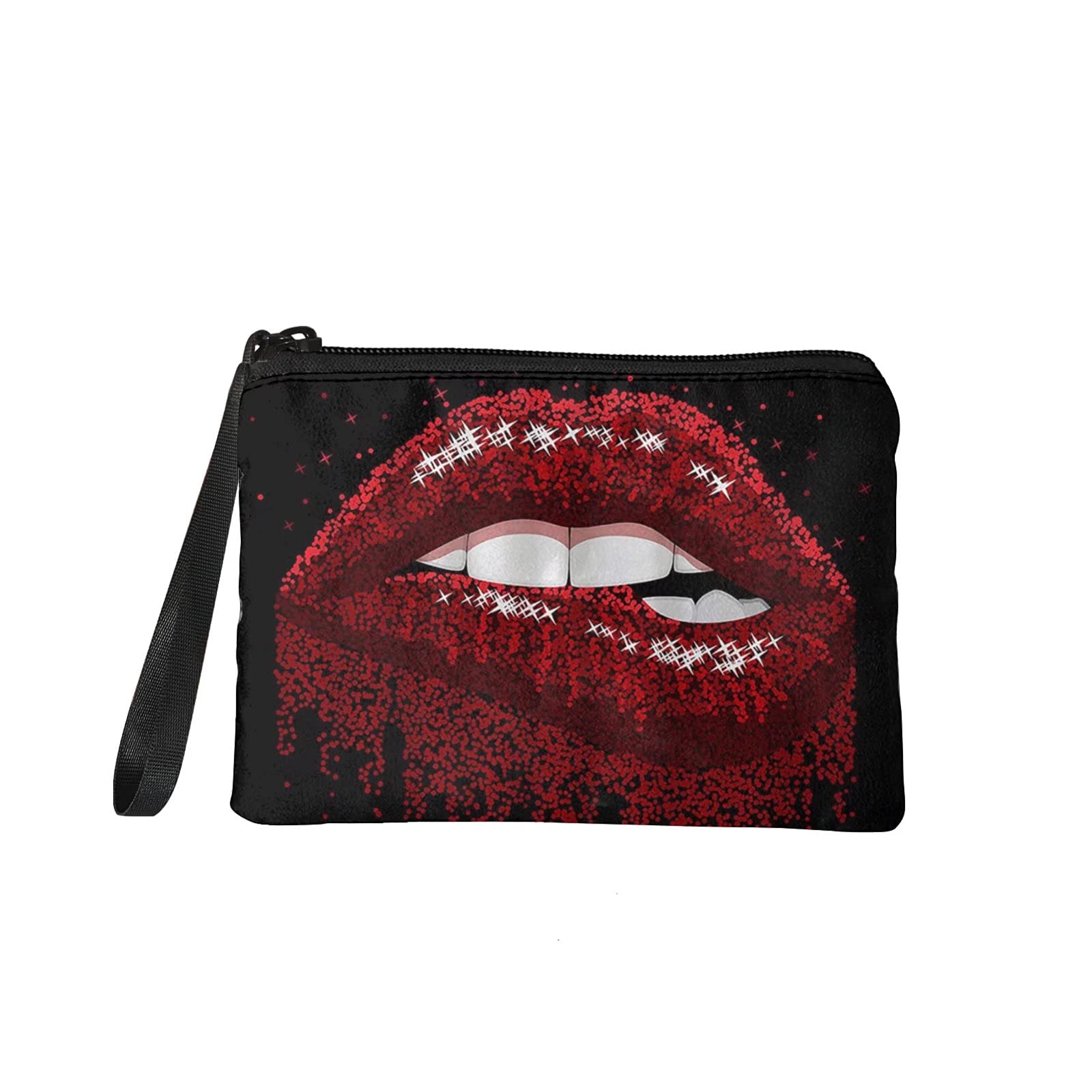 Pizding Women Pouch Makeup Bag Cosmetic Case Coin Holder for Women Girls Print Red Lips Handy Bags,Zipper