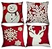 Red Embroidery Christmas Pillow Covers Set of 4, BLUETTEK Snowman, Christmas Deer, Snowflake, Merry Christmas Decorative Throw Pillow Case Cushion Covers 18 X 18 Inch for Bed Sofa