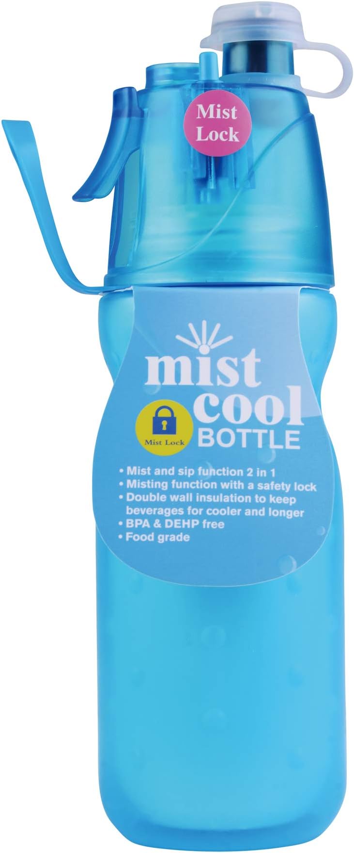 Georgie Porgy Misting Water Bottle, Insulated Bottle with Lock, Mist Sprayer Bottle for Outdoor Sport Hydration, Sprayer Water Bottle