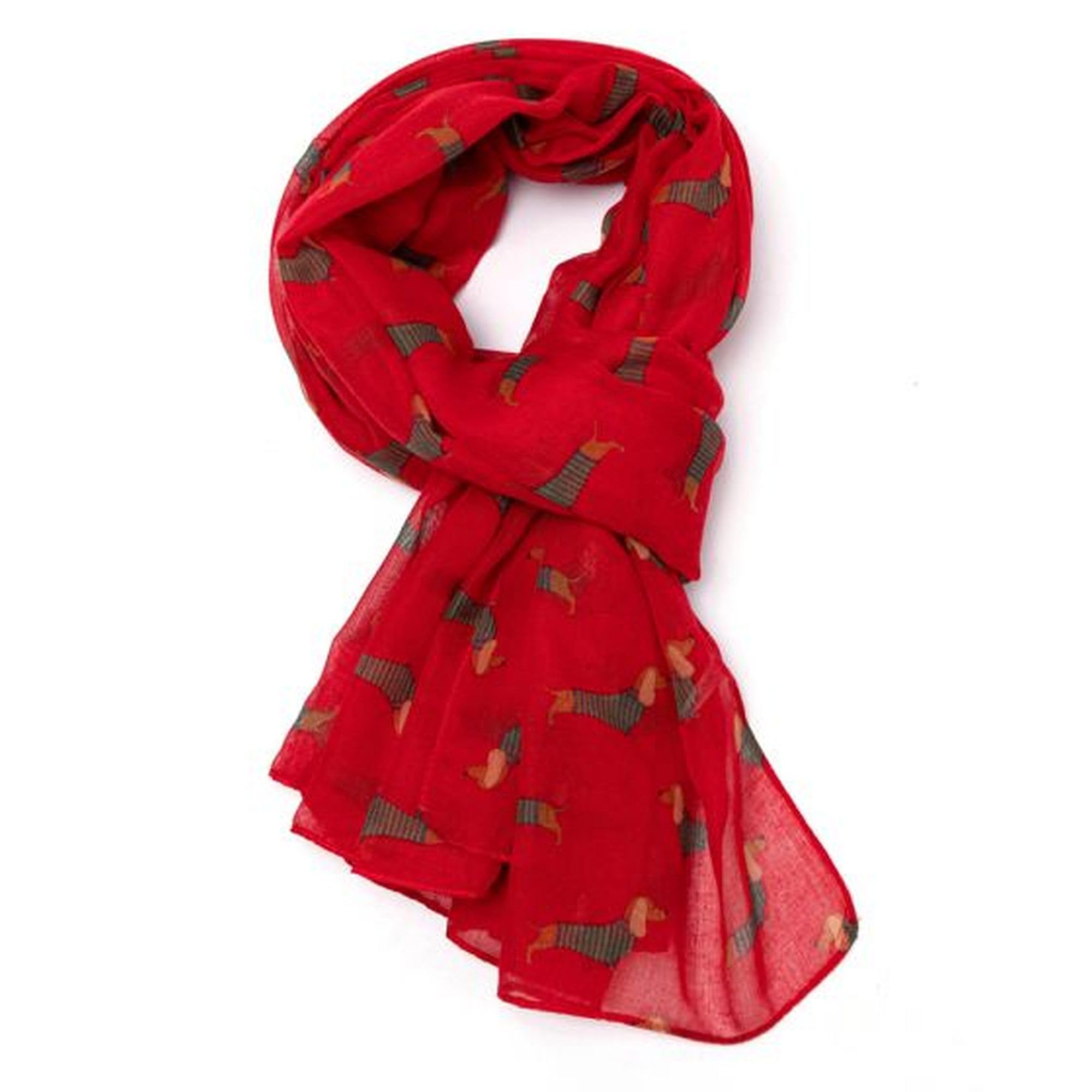 GFM® Women's Dachshund Dogs Print Scarf -Dg-35-Red-(PSCF-FLD-DG-21035-VLL)