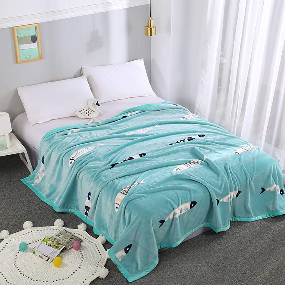 Double Size Blanket,Fluffy Blanket/Blue Fish Pattern,Super Soft Fleece