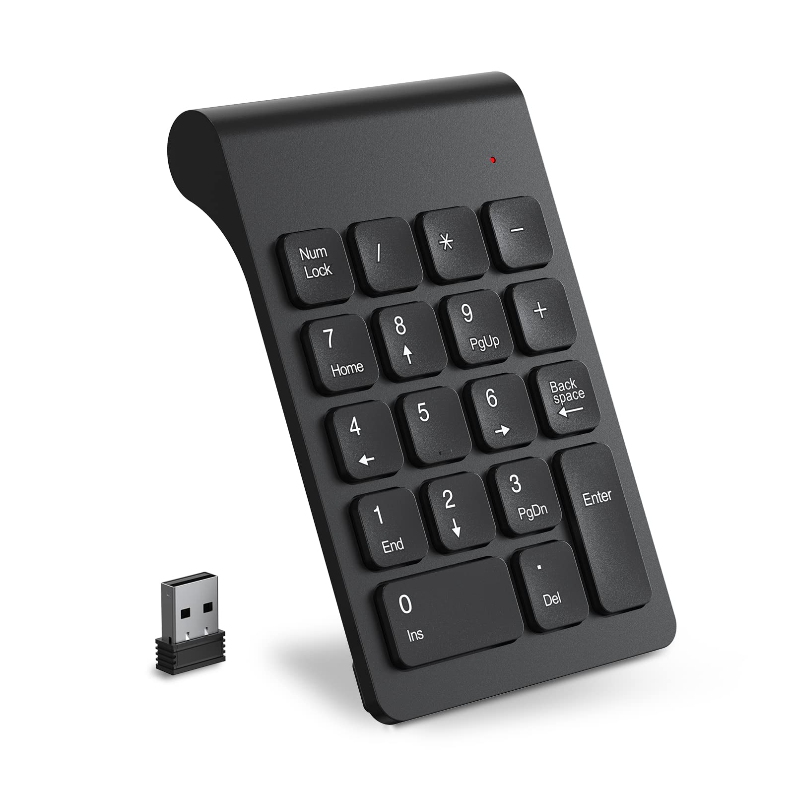 Photo 1 of cimetech Wireless Number Pad, 2.4G Numeric Keypad Numpad with USB Receiver, 18 Keys Portable Mini Keyboard for Laptop Notebook, Desktop, Surface Pro, PC - Black