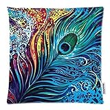 Generic Personalized Colorful Crystal Blue Peacock Feathers for Zippered Throw Pillow Case 18x18 inches (one sides)