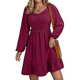 Dokotoo Womens Dresses 2025 Long Sleeve Empire Waist Ruffle Smocked Casual Mini Dress