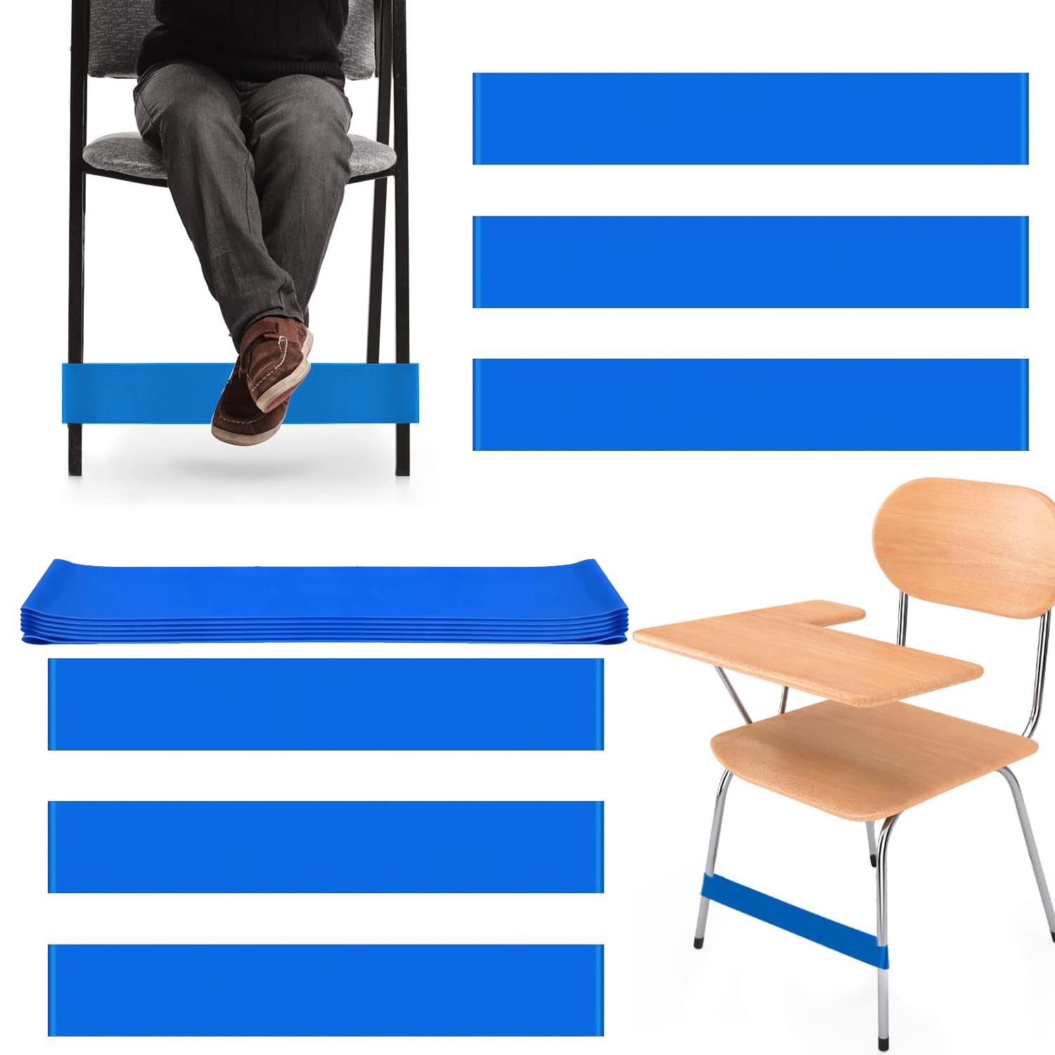 Norhogo 6 Pack blue Chair Bands for Kids with Fidgety Feet, Stretch Foot Band, Chair Bands for Sensory ADHD ADD Autism, Chair Bands for Classroom Home Chairs, Circumference 60 cm
