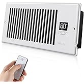 VELLEE Quiet Register Booster Fan Fits 4" x 10" (DUCT OPENING CUTOUT), 10-Speed Smart Heating Cooling AC Vent Booster Fan w/Remote Control & Thermostat Control (Vertical Grille - White) - Corded