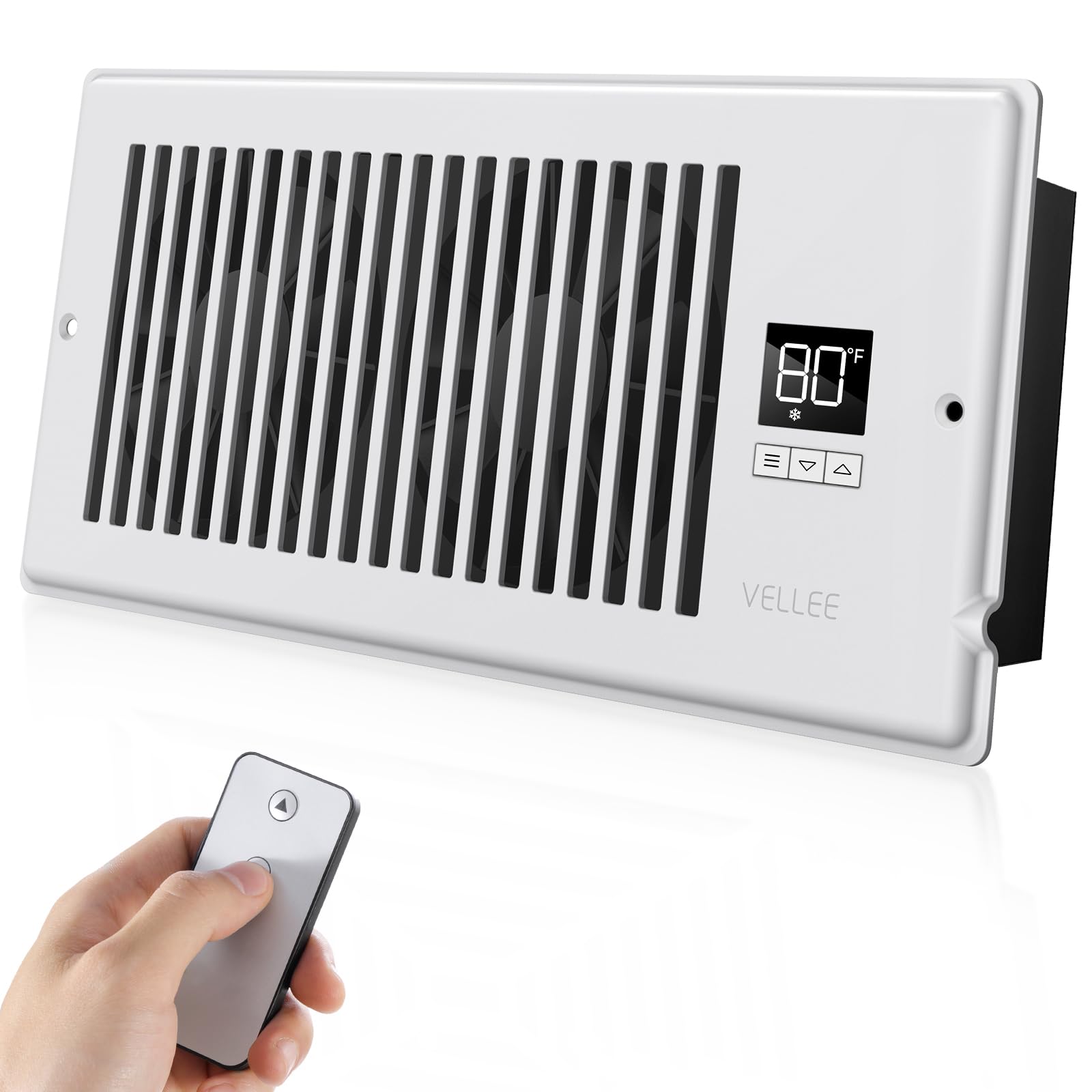 VELLEE Quiet Register Booster Fan Fits Duct Opening 4" x 10" (White)