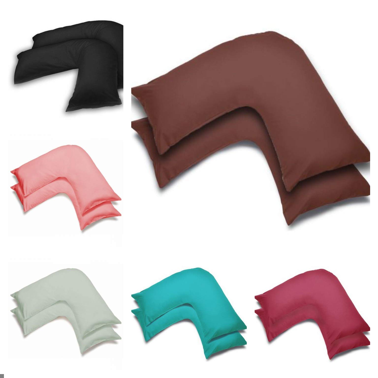 2 Pack Poly-Cotton Plain Dyed V Shaped Pillow Cases Covers - Orthopedic Pregnancy Maternity Back & Neck Support Nursing V Pillowcase Pair (Chocolate)