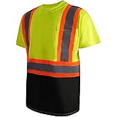 TanBridge Men's High Visibility Class 2 Shirts Work Safety Reflective Shirts for Men Construction T-Shirt Short Sleeve Yellow