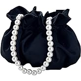 JAMBHALA Small Wristlet Purses Mini Bucket Bag Women Hobo Bag with Faux Pearl Chain