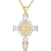 WETMT 18K Gold Plated Cross Necklace for Men Women Dainty Chunky Big Crystal Zircon Virgin Mary Pendant Necklace Faith Cross Necklaces Choker Jewelry Gift