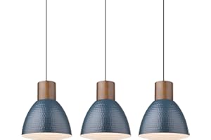 ELYONA 3 Pack Hammered Pendant Lights 7” Metal Solid Wood Hanging Light Fixtures Adjustable Height Industrial Pendant Lighting for Kitchen Island Dining Room Bedroom Bar Office, Modern Blue Small