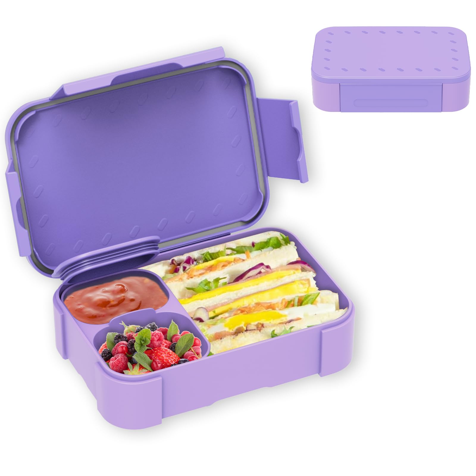 XJIANFU 900 ml Leak-Proof Bento Lunch Box With Compartments for Girls and Boys - Microwave/Dishwasher Safe (Purple)