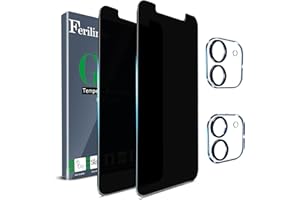 Ferilinso 4 Pack Privacy Screen Protector for iPhone 11 with 2 Pack Camera Lens Protector, 2 Pack Anty- Spy Tempered Glass Fi
