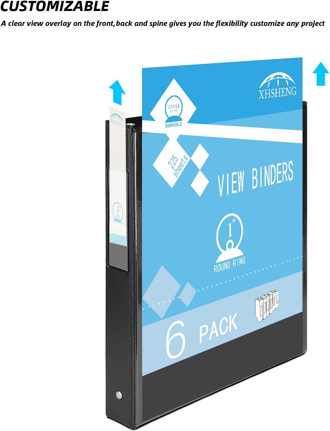 3 Ring Binder, 1 Inch, Round Ring, Holds 225 Sheets 8.5"11" Paper, Customizable Clear Cover, for Home, Office, and School Supply, 6 Pack : Office Products