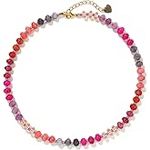 Joya Love Colorful Gemstone Beaded Necklaces For Women Trendy Rainbow Natural Stone Boho Handmade Stainless Steel Waterproof Strand Necklaces Jewelry For Women Gift