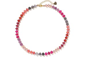 Joya Love Gemstone Beaded Necklaces For Women Trendy Rainbow Natural Stone Boho Crystal Glass Handmade Stainless Steel Waterproof Strand Necklaces Jewelry For Women Gift