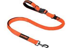 QINWEIKOO Heavy Duty Double-Handle Dog Leash with Reflective Design,4~6FT No-Pull Dog Leash for Medium to Large Dogs,Traffic Handle and Retractable Car Safety Harness with Elastic Bungee Leash.