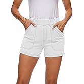 YOCUR Womens Lightweight Denim Shorts Casual Baggy Beach Outdoor Short Pants Elastic Waist High Waisted Pocket Workout Shorts