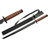 SZCO Supplies 27.75" Stacked Leather American Style Survival Tanto Short Sword with Sheath, Brown/Black