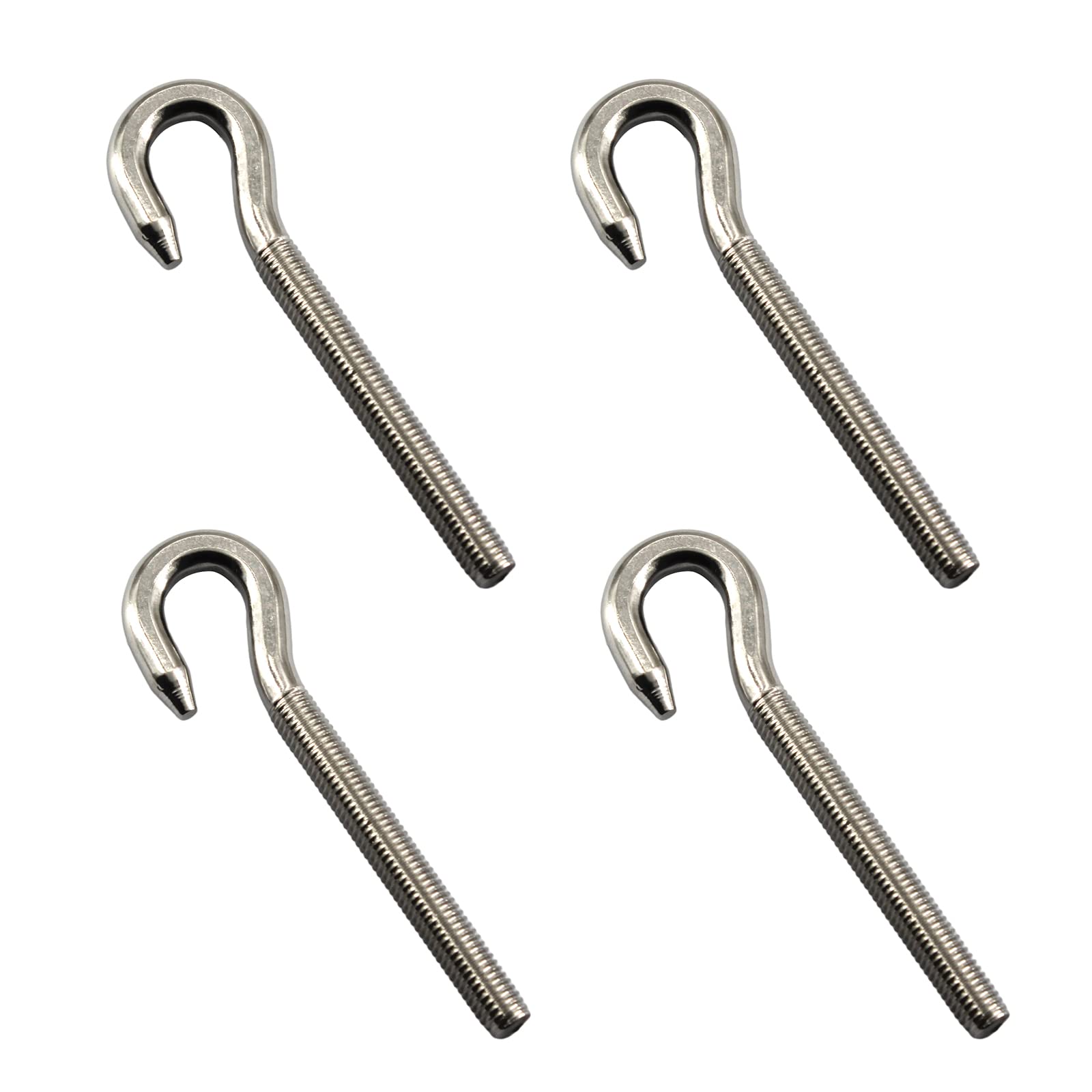 4Pcs Stainless Steel M12 Eye Bolt Long Shank Threaded Rod Round Hook Eyelet Bolt Screw