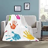 Colorful Handprint Patterns Blanket Soft Cozy Flannel Blanket Fleece Throw Blanket for Women Bed Couch Sofa Chair Travel 40 x 50 Inch