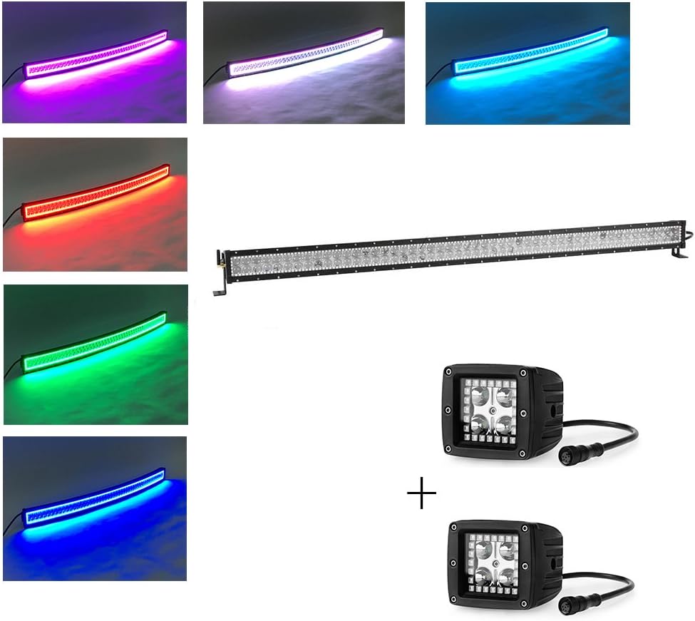 Colorbarz® 500Watts 52inch Straight Led light bar Halo+ 2 pcs Led work light with RGB halo ring,Flood Offroad Pod Lights and Wiring Harness Driving Lamp Work Light FLood & Spot Beam Fog Lights