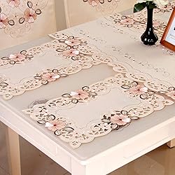 WELLYUK Embroidery Pink Flower Placemats Set of