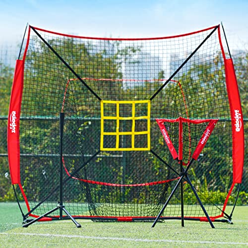 Zupapa 7x7 Feet Baseball Softball Hitting Pitching Net Tee Caddy Set